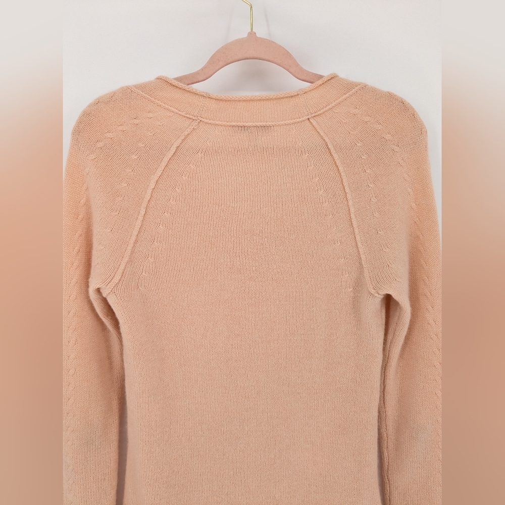 Calypso St. Barth 100% Cashmere Sweater Peach V-Neck Cable-Knit Sleeves Size S - Picture 12 of 15